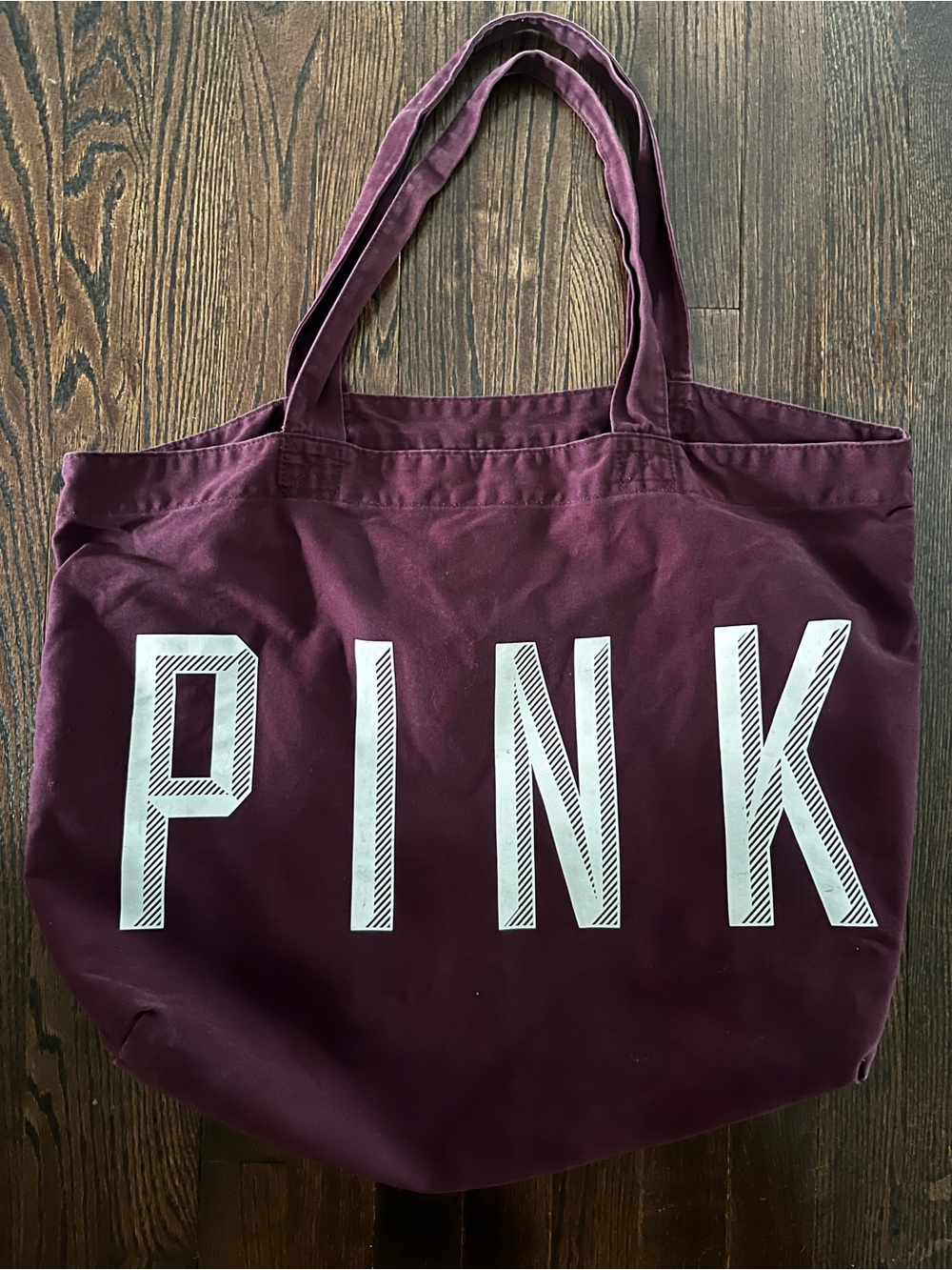 PINK Victoria's Secret Maroon Canvas Tote with White Logo